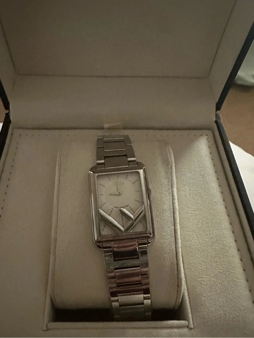 Fendi Silver White Rectangular Bracelet Watch